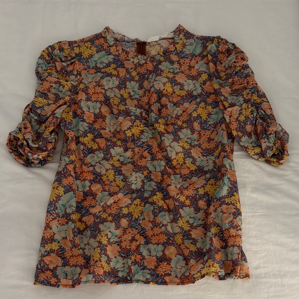 Veronica Beard Multicolor Floral Puff-Sleeve Blouse